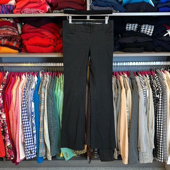 Express navy/white pinstriped slightly flared trousers size 2 - Picture 1 of 3